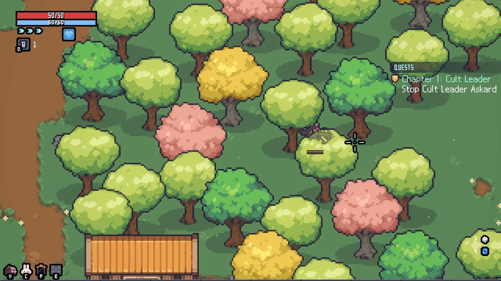 Dense Bunnyville forest above an orange roof where Elru appears for the third meeting